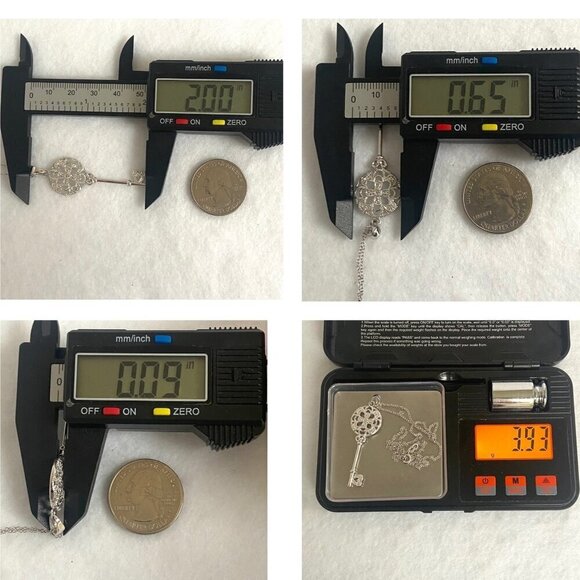 Sterling Silver 925 JCM Floral Filigree Diamond Heart Key Pendant Necklace 18" - Picture 12 of 16